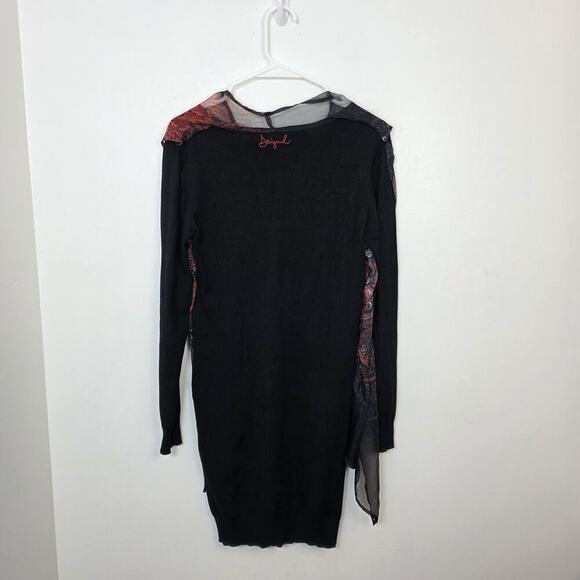 Desigual Black Red Paisley Scarf Overlay Bernard Long Sleeve Mini Dress Size S - Picture 5 of 6